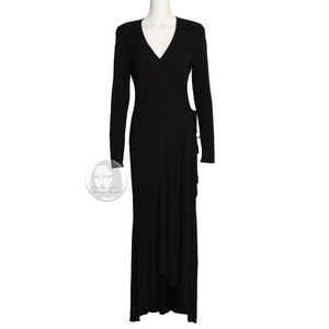 Jean Muir Dress Long Black Jersey Asymmetric Hem Plunge Neckline Vintage